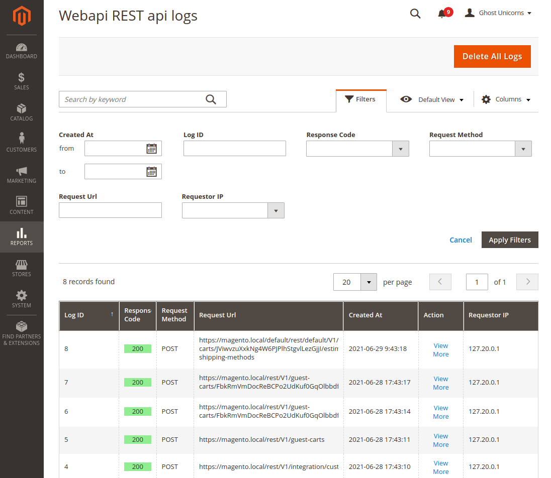GhostUnicorns WebApiLogs
